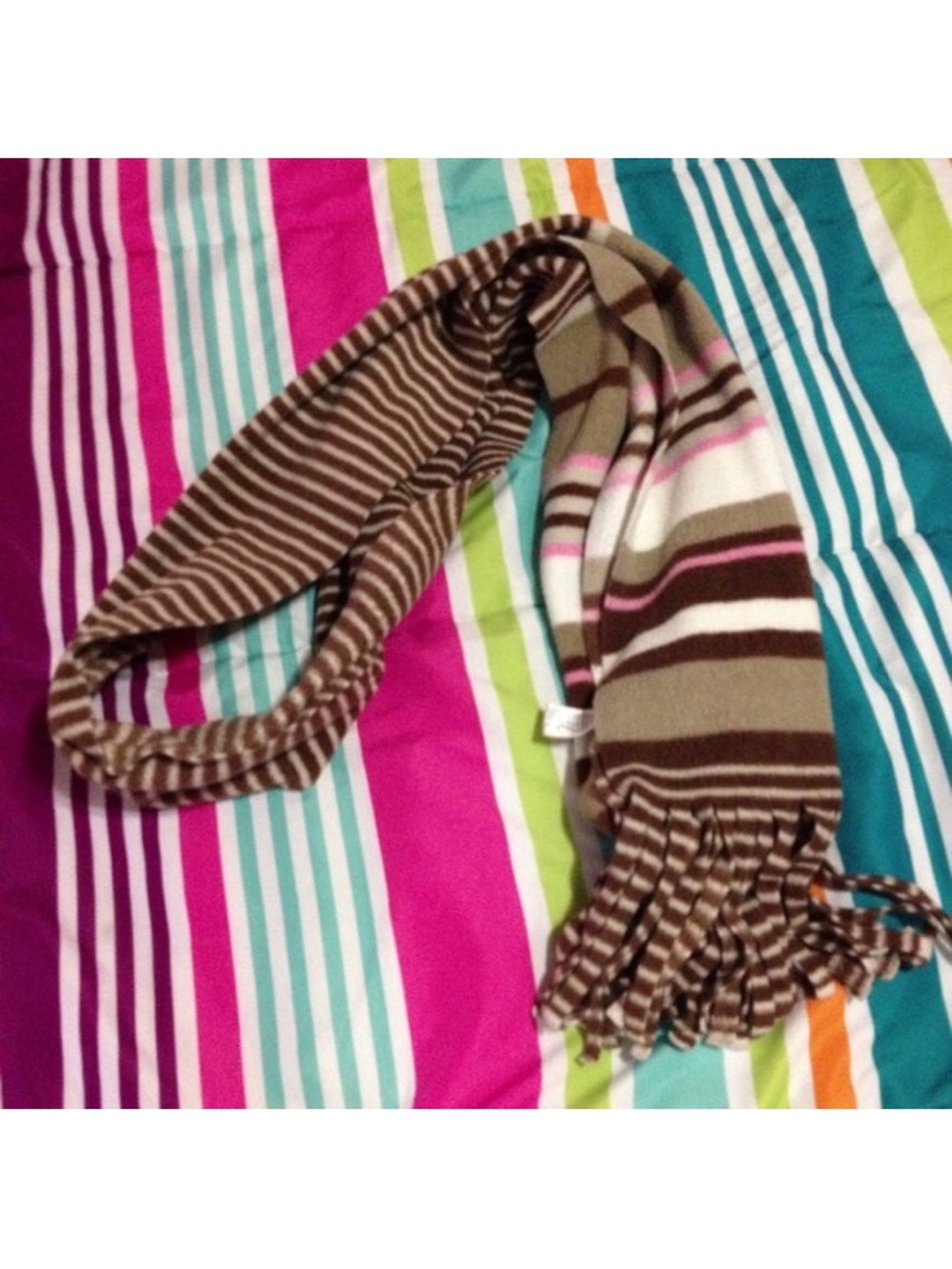 Old Navy Brown & Cream Striped Fringe Scarf